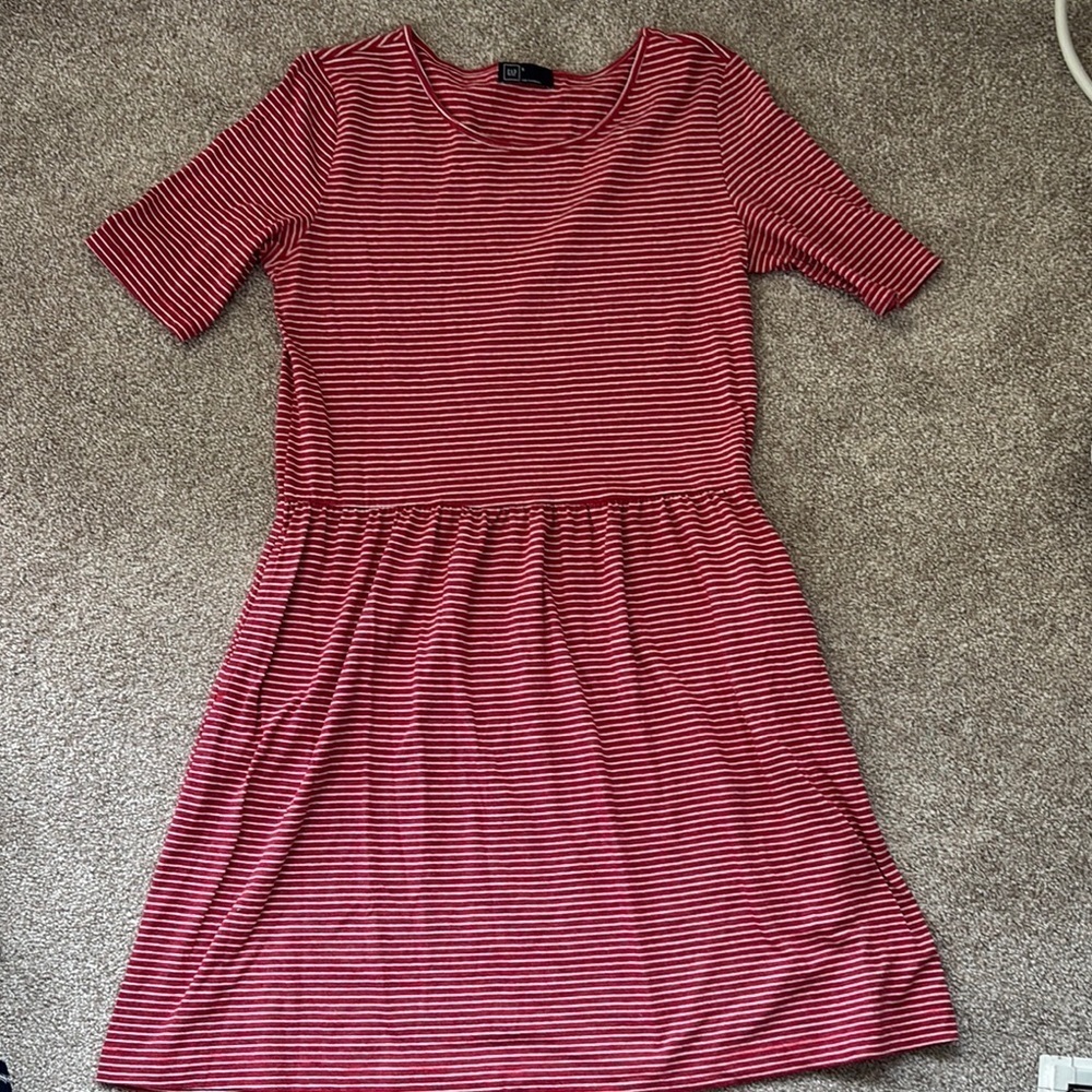 GAP Red and White Striped Midi Dress